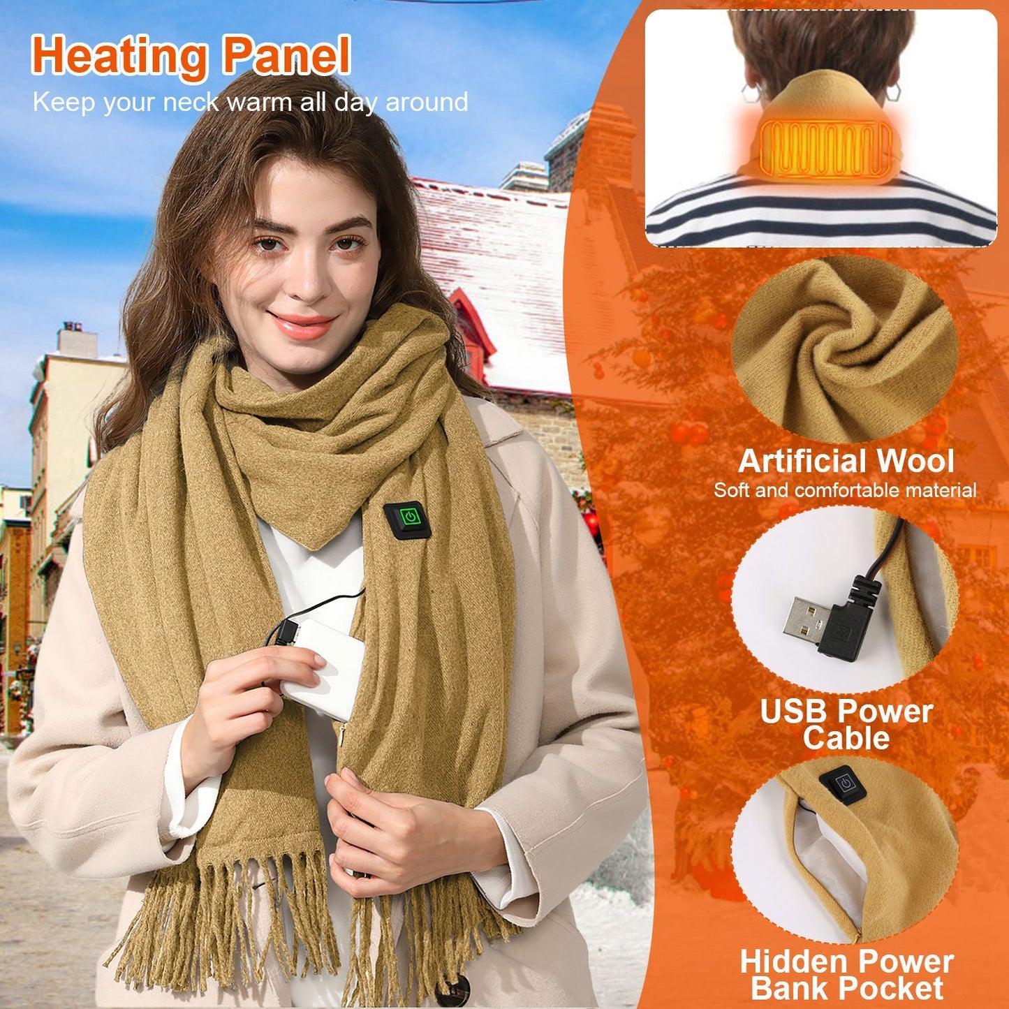 Smart USB Electric Heated Scarf – Unisex Thermal Neck Warmer with 3 Temperature Settings | Soft Fleece Winter Wrap for Skiing & Commuting