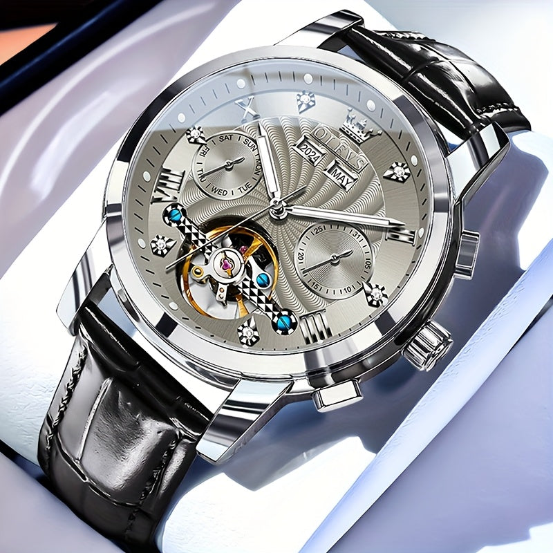 Men's Multifunction Automatic Mechanical Watch – Large Dial, Dual Calendar & Luminous Hands | Battery-Free Self-Winding Timepiece