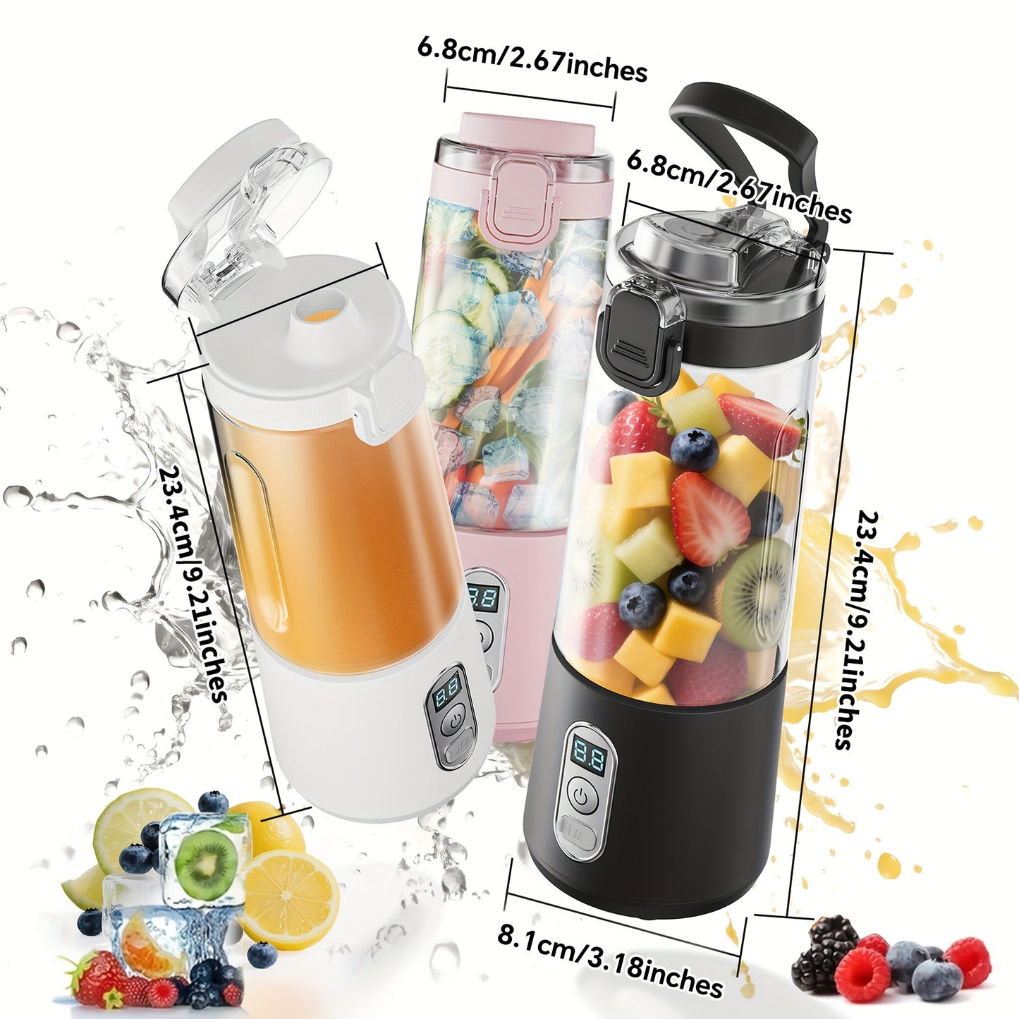 Portable Smart Smoothie Blender – 6-Blade Stainless Steel, Digital Timer & Battery Display | USB-C Fast Charge Personal Juicer