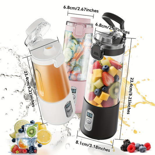 Portable Smart Smoothie Blender – 6-Blade Stainless Steel, Digital Timer & Battery Display | USB-C Fast Charge Personal Juicer