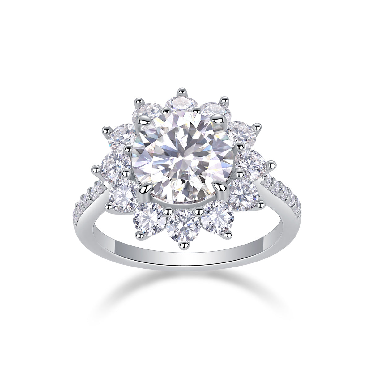 "Sunflower" 3 Carat Moissanite Halo Ring – S925 Sterling Silver with Platinum Plating | Luxury Floral Statement Engagement Jewelry
