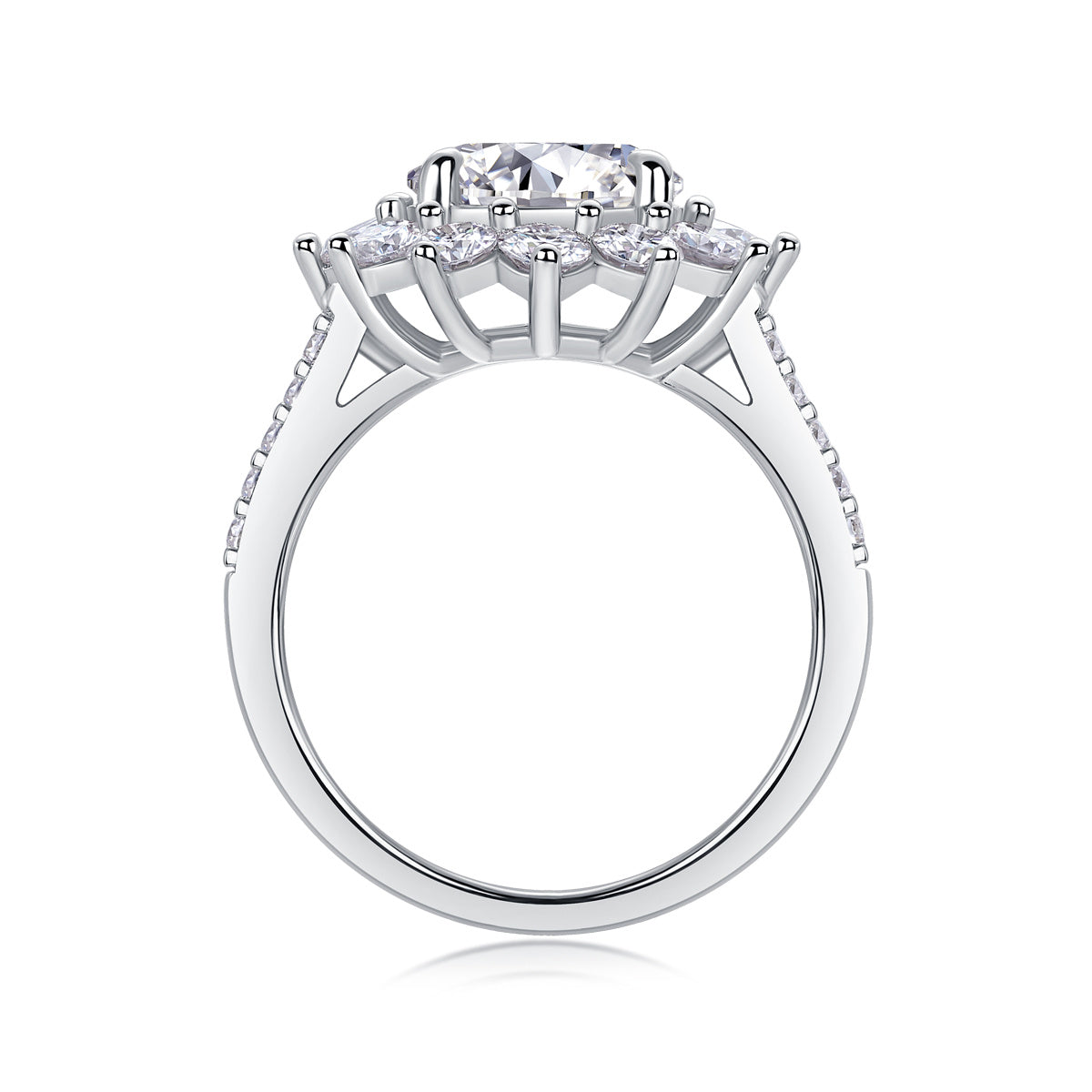 "Sunflower" 3 Carat Moissanite Halo Ring – S925 Sterling Silver with Platinum Plating | Luxury Floral Statement Engagement Jewelry