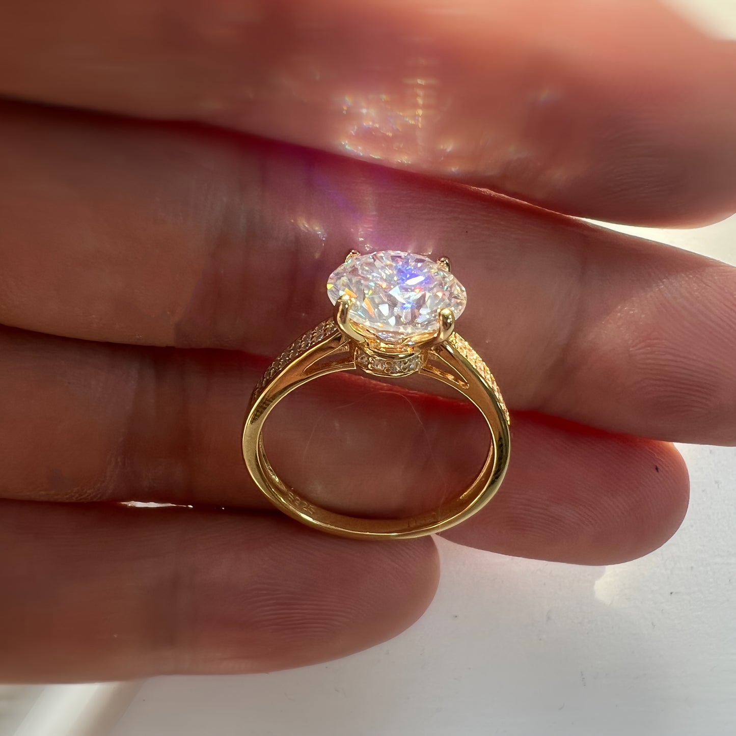 Spectacular 3.0 Carat Moissanite Solitaire Ring | 18k Gold Plated 925 Sterling Silver | Unisex Statement Design