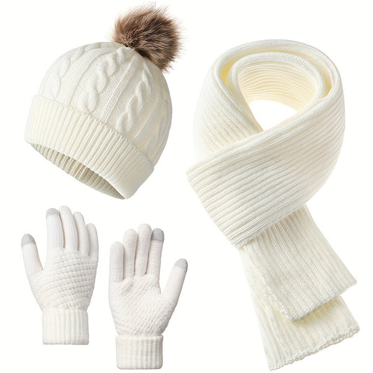 3-in-1 Winter Hat, Scarf, and Glove Set – Elegant, Cold-Proof, Breathable Outfit with Face Protection | Machine Washable Low-Cost Set