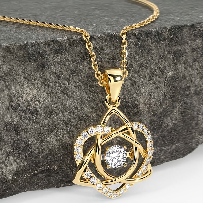 Women's Celtic Knot Heart Pendant Necklace – 925 Sterling Silver & Gold Plated Finish | Elegant Square Synthetic Stone Charm Jewelry Gift