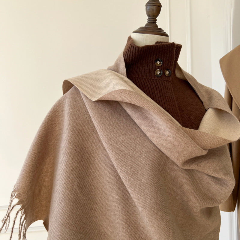 Luxury Reversible Artificial Australian Wool Scarf – Soft Cashmere-Feel Winter Shawl & Wrap | Thick Double-Sided Two-Tone Blanket Scarf