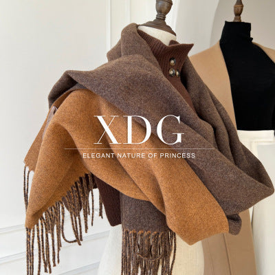 Luxury Reversible Artificial Australian Wool Scarf – Soft Cashmere-Feel Winter Shawl & Wrap | Thick Double-Sided Two-Tone Blanket Scarf