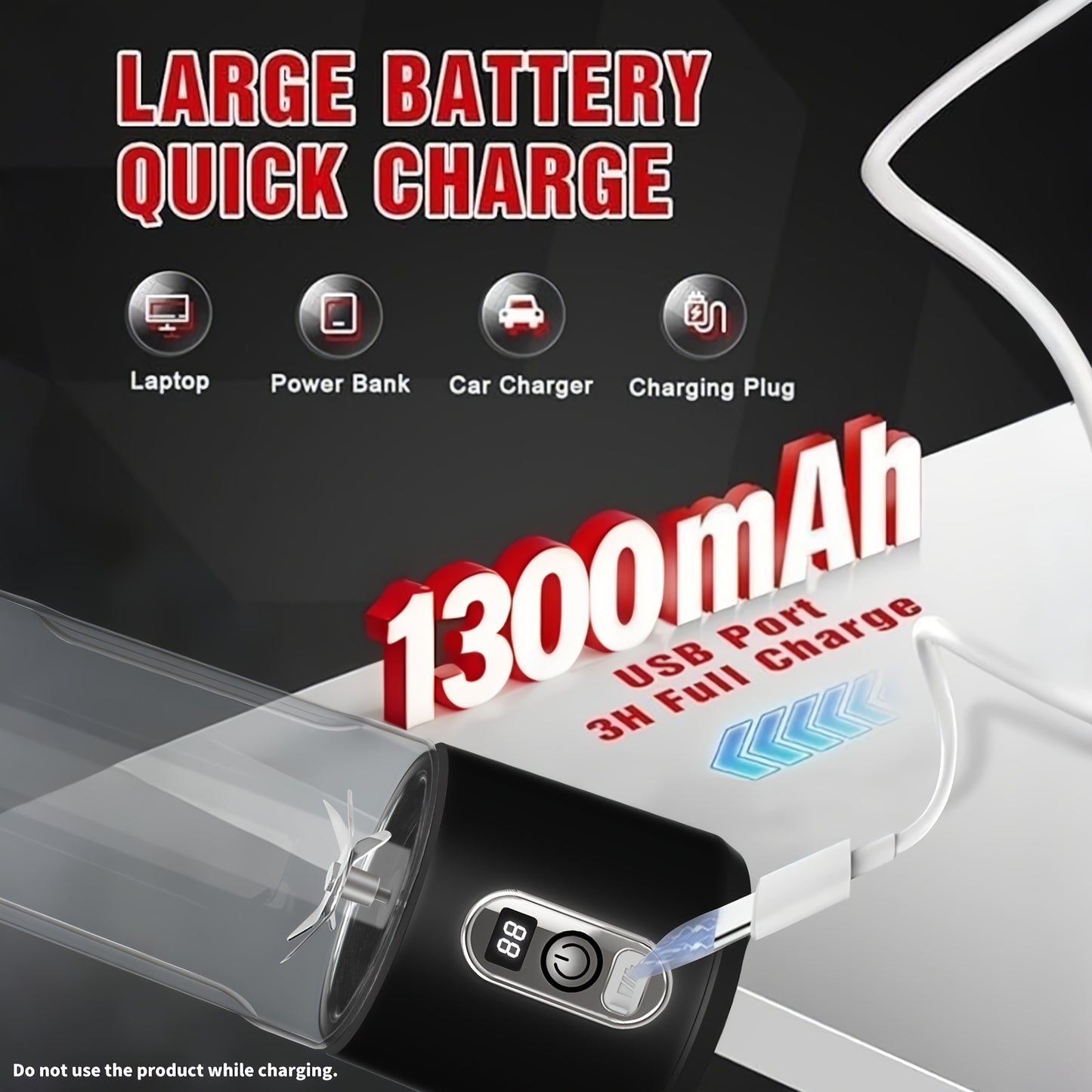 Portable Smart Smoothie Blender – 6-Blade Stainless Steel, Digital Timer & Battery Display | USB-C Fast Charge Personal Juicer