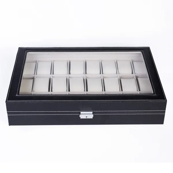 24 Slot Elegant Portable Black Watch  Box. Case Organizer For Storage Display Holds Watches Jewelry For Men Women