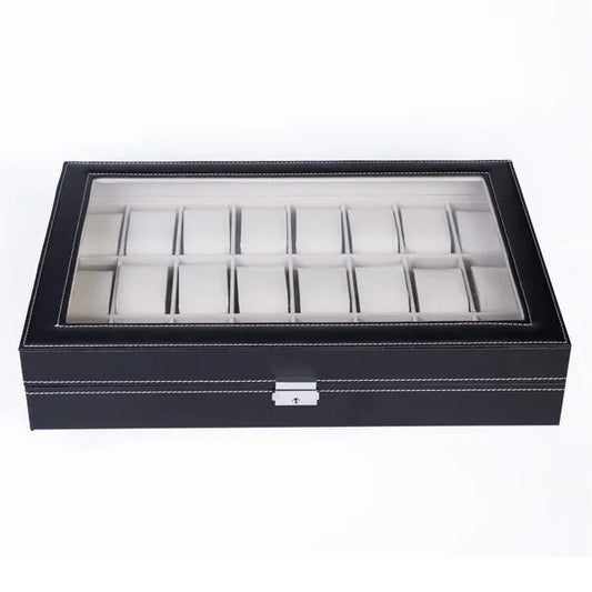 24 Slot Elegant Portable Black Watch  Box. Case Organizer For Storage Display Holds Watches Jewelry For Men Women