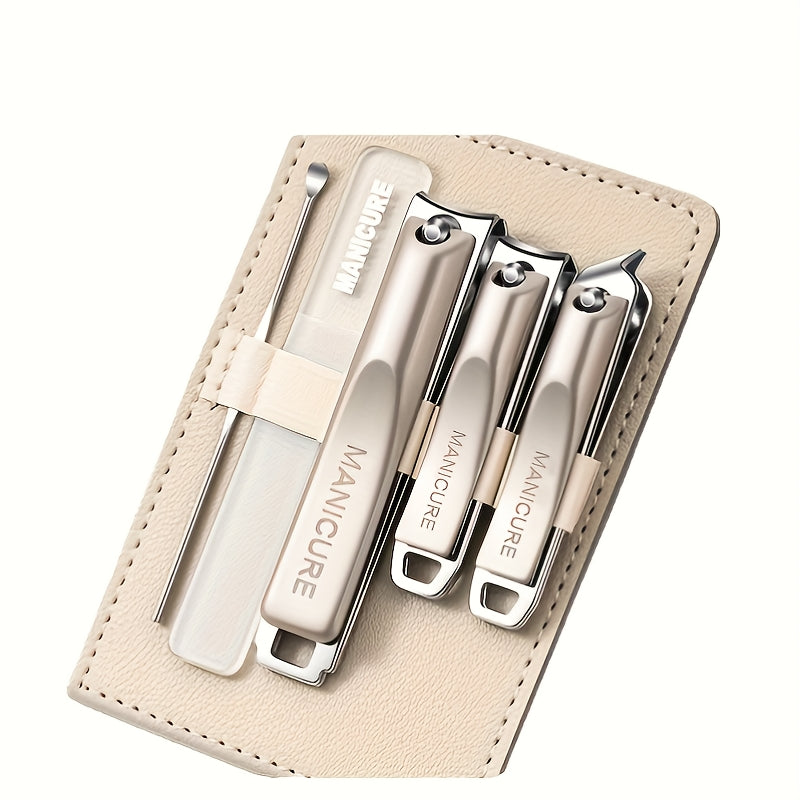 5‑Piece Heavy‑Duty Stainless Steel Nail Clipper Set – Anti‑Splash Rotating Bag, German Scissors, Nail File & Carrying Case