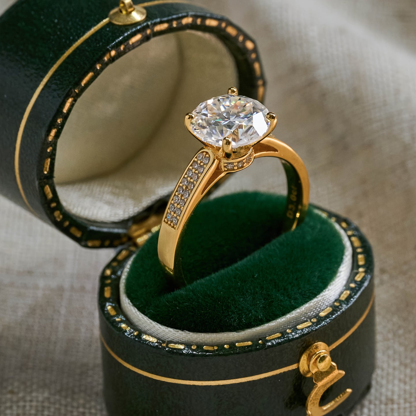 Spectacular 3.0 Carat Moissanite Solitaire Ring | 18k Gold Plated 925 Sterling Silver | Unisex Statement Design