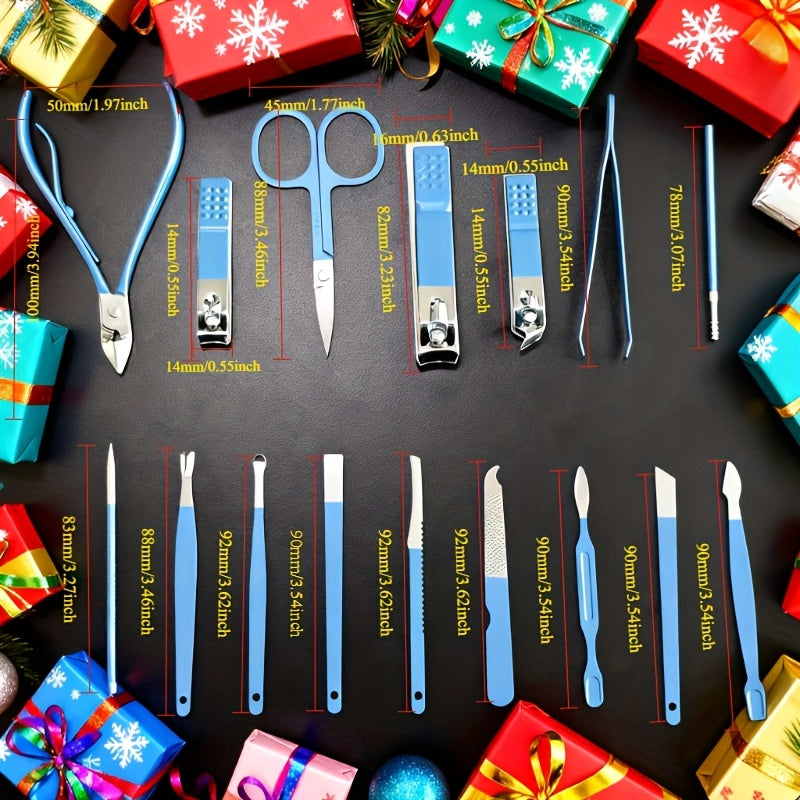 16-Piece Premium Stainless Steel Manicure & Pedicure Kit – Straight Blade Clippers, Nail File, Ear Picks, Scissors | Professional Travel Beauty Set