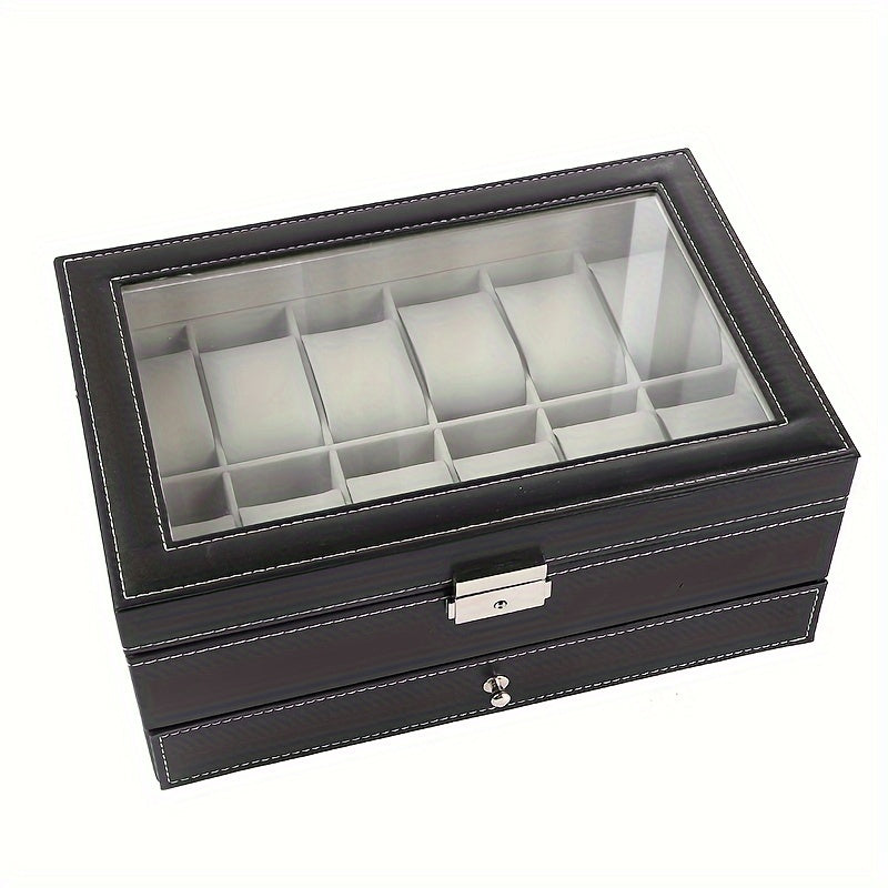 Portable 12-Slot Dual-Layer Watch & Jewelry Display Box – Premium PU Leather Storage Case | Elegant Gift for Christmas, Halloween & Special Occasions