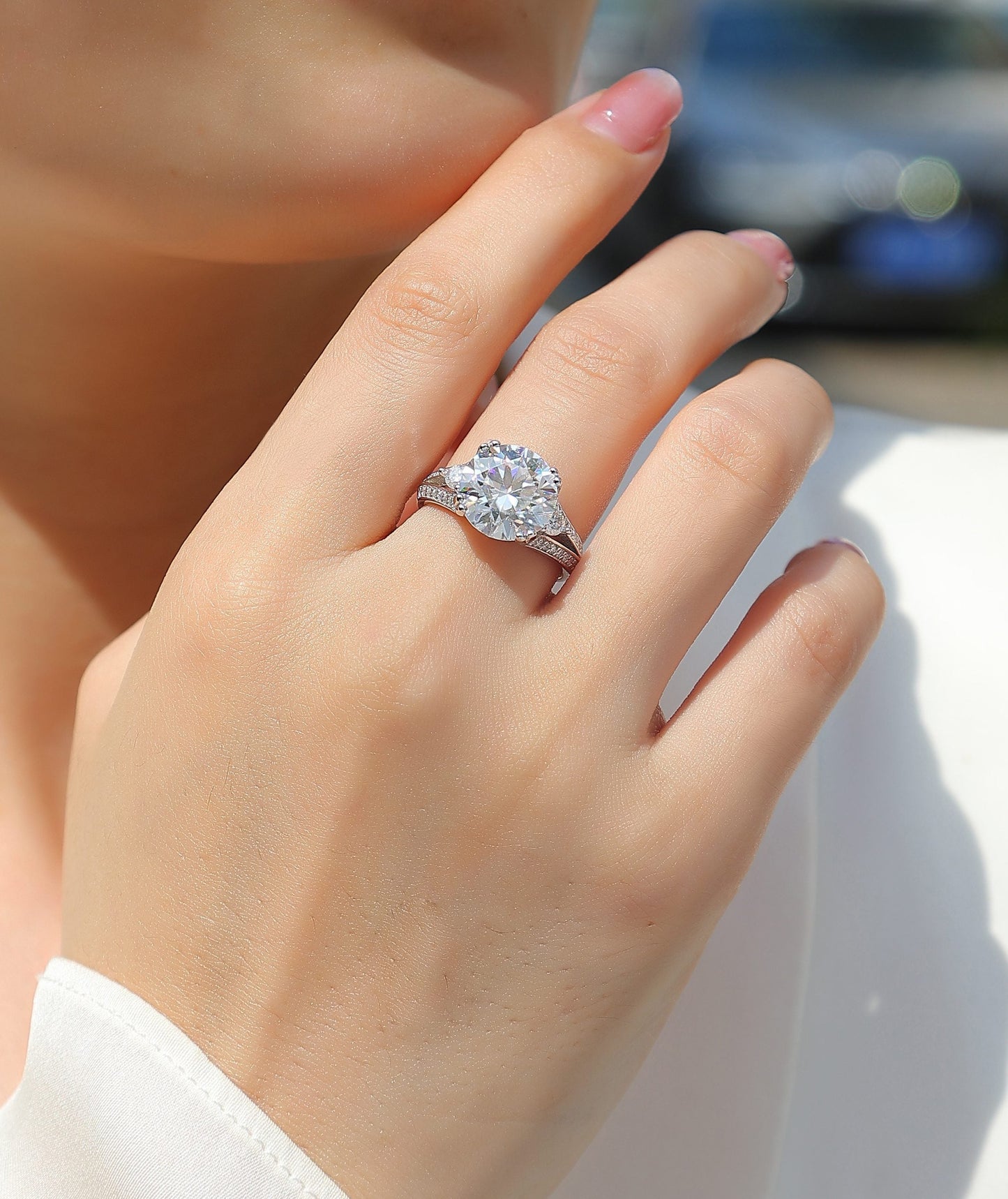 5 Carat Moissanite Luxury Solitaire Ring – S925 Sterling Silver with Platinum Plating | High-Brilliance Statement Engagement Jewelry