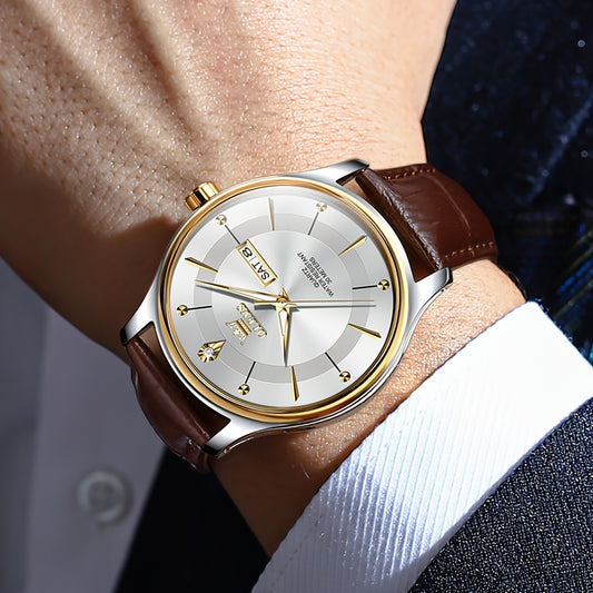 Men's Large Face Quartz Watch – Luminous Hands, Date & Day Display, Stainless Steel Strap | Blue, Gray & White Dial Options