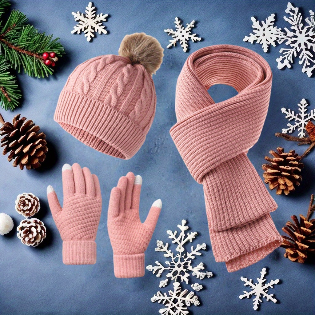 3-in-1 Winter Hat, Scarf, and Glove Set – Elegant, Cold-Proof, Breathable Outfit with Face Protection | Machine Washable Low-Cost Set
