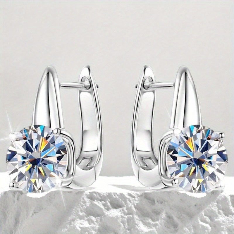 2 Carat Moissanite Stud Earrings – Genuine 925 Silver & 14K Gold Plated, Four-Prong Setting | Luxury Gift Box Included