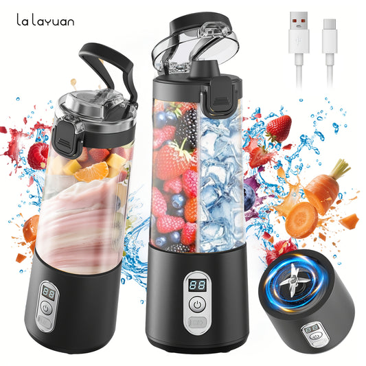 Portable Smart Smoothie Blender – 6-Blade Stainless Steel, Digital Timer & Battery Display | USB-C Fast Charge Personal Juicer