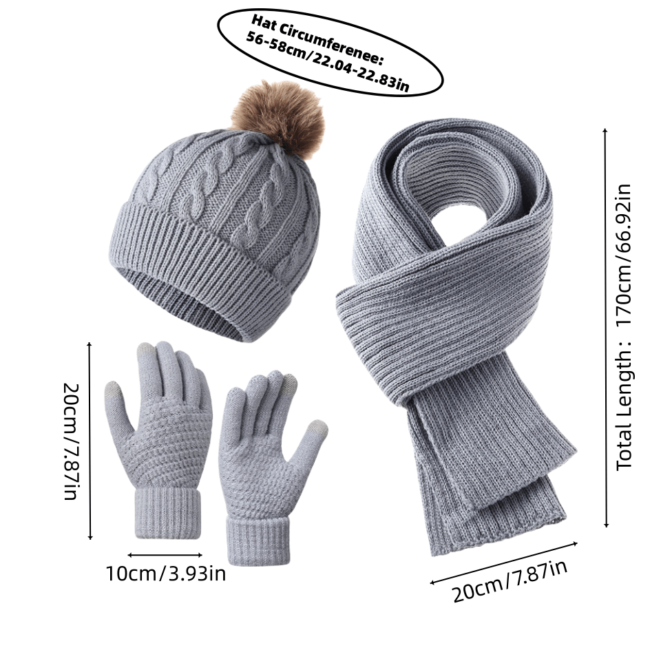 3-in-1 Winter Hat, Scarf, and Glove Set – Elegant, Cold-Proof, Breathable Outfit with Face Protection | Machine Washable Low-Cost Set