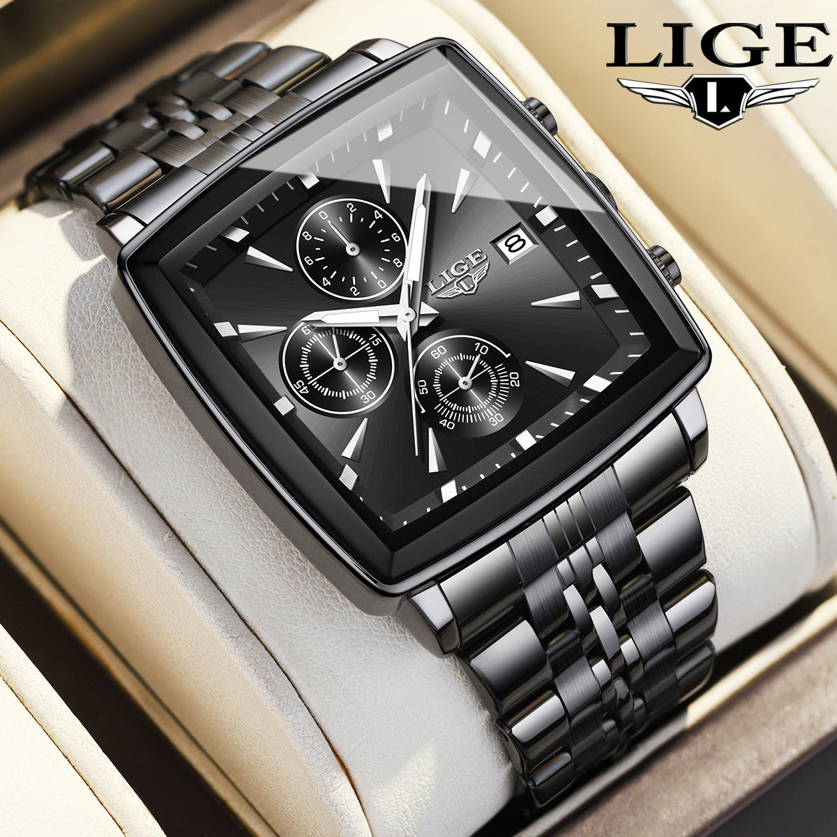 Men's 2025 Fashion Square Watch – Calendar Display, Sports & Casual Style, Stainless Steel | Available in Blue, Black & Gold