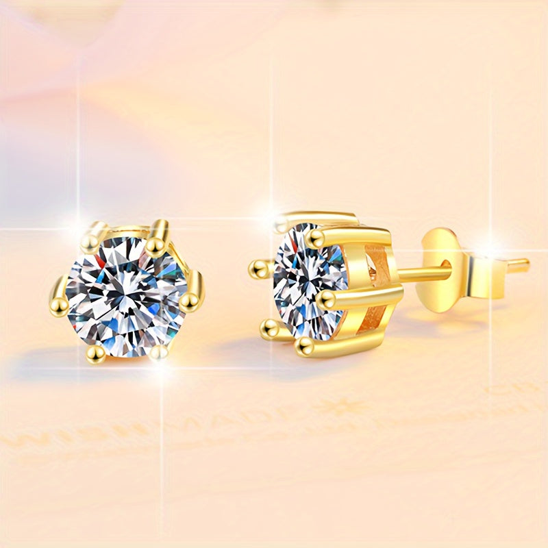 Classic 1 ,2 or 3 Carat Cubic Zirconia Stud Earrings – S925 Sterling Silver Prong Setting | Hypoallergenic Unisex Fashion Jewelry