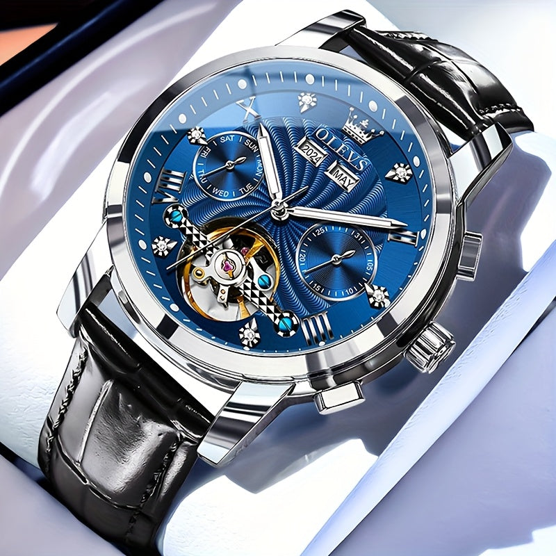 Men's Multifunction Automatic Mechanical Watch – Large Dial, Dual Calendar & Luminous Hands | Battery-Free Self-Winding Timepiece