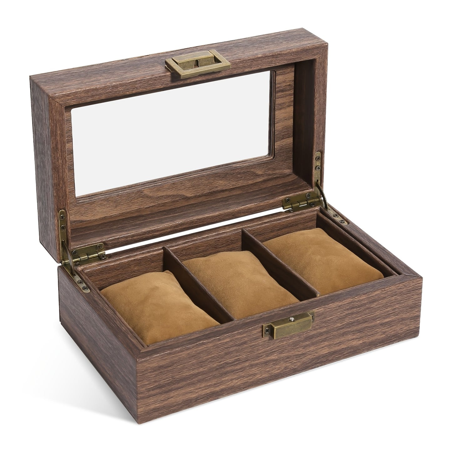 Watch Box 12 Slots, Watch Case Organizer With Real Glass Lid, Wood Grain PU Leather Watch Display Storage Box With Removable Imitation Suede Watch Pillows, Metal Clasp, Decorative Jewelry Boxes