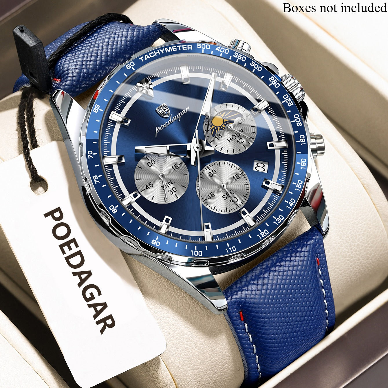 Men's Glow-in-the-Dark Quartz Watch – Luminous Hands &amp; Markers, Chronograph, Date, 3ATM Water Resistant, Leather Strap