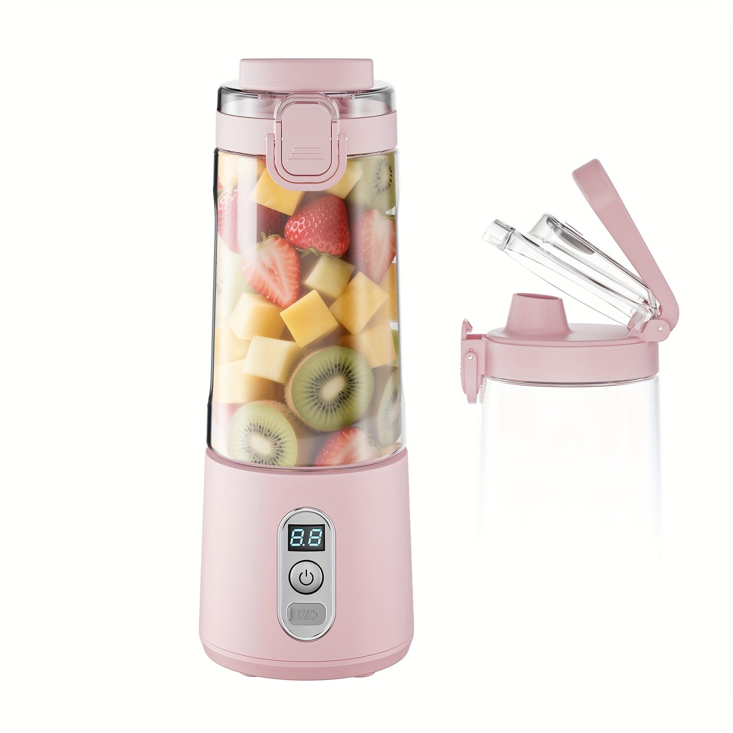 Portable Smart Smoothie Blender – 6-Blade Stainless Steel, Digital Timer & Battery Display | USB-C Fast Charge Personal Juicer