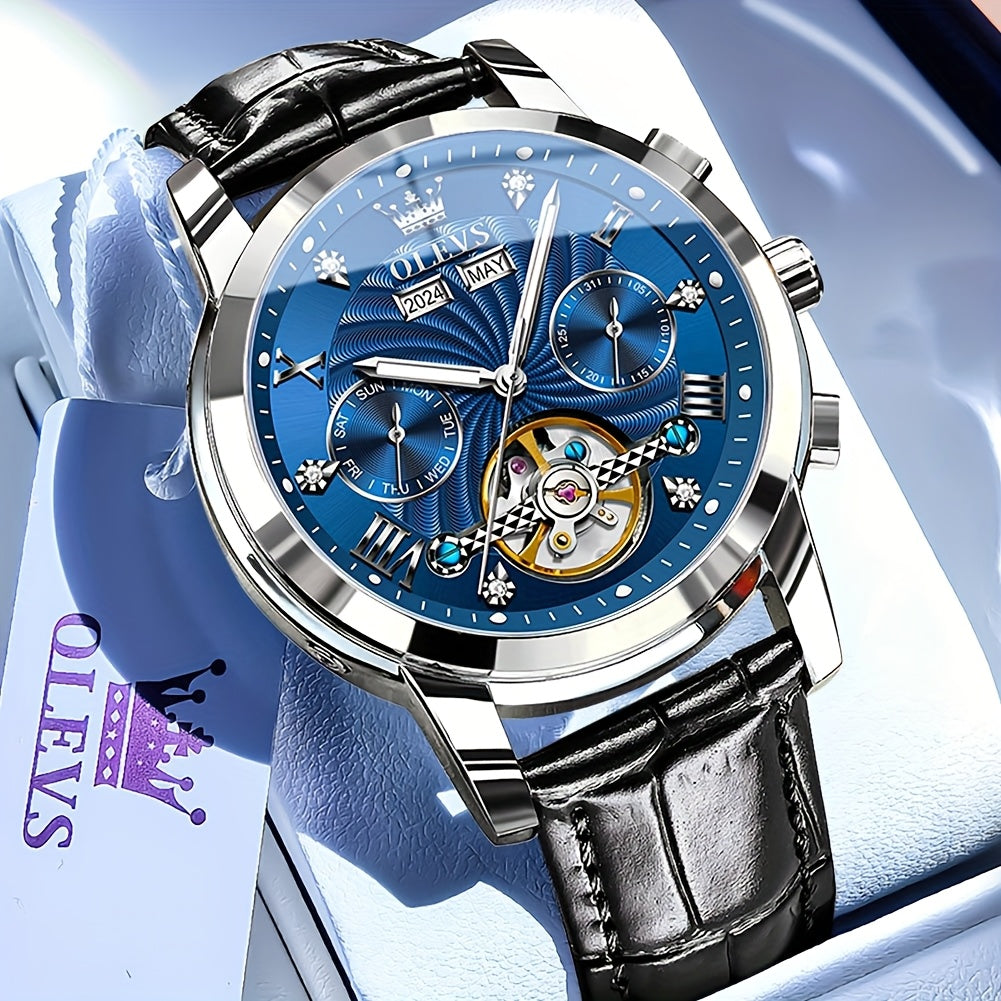 Men's Multifunction Automatic Mechanical Watch – Large Dial, Dual Calendar & Luminous Hands | Battery-Free Self-Winding Timepiece