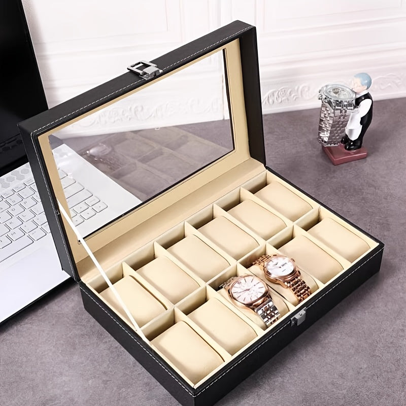 Portable 12-Slot Dual-Layer Watch & Jewelry Display Box – Premium PU Leather Storage Case | Elegant Gift for Christmas, Halloween & Special Occasions