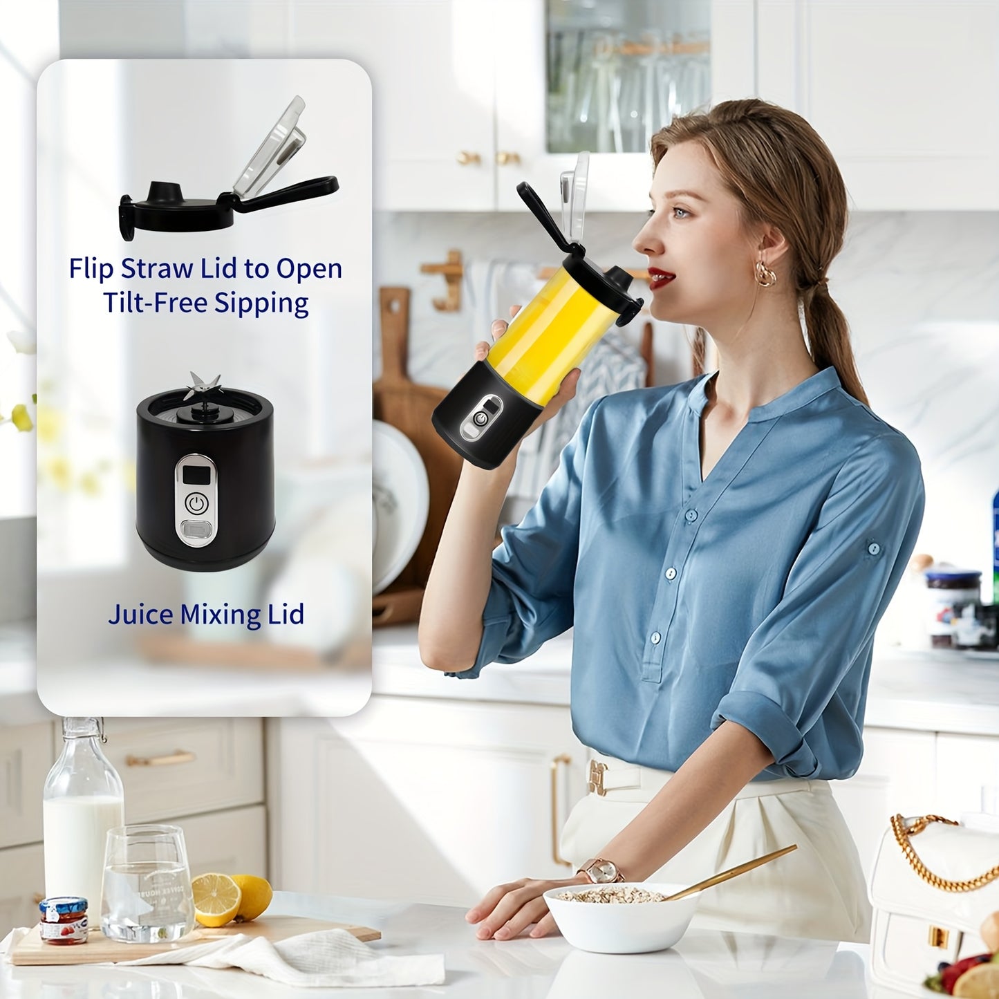 Portable Smart Smoothie Blender – 6-Blade Stainless Steel, Digital Timer & Battery Display | USB-C Fast Charge Personal Juicer