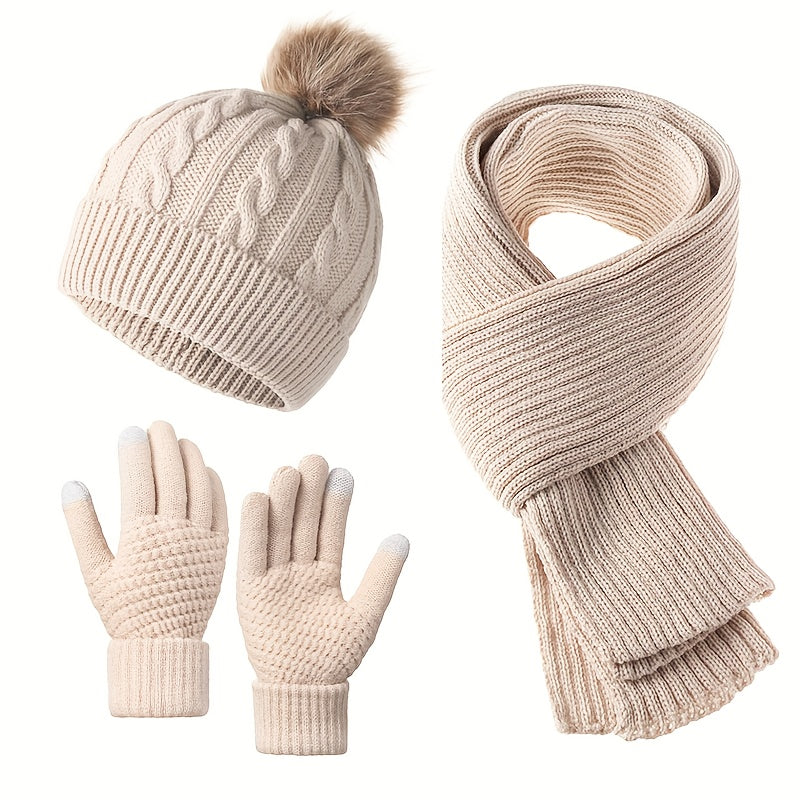 3-in-1 Winter Hat, Scarf, and Glove Set – Elegant, Cold-Proof, Breathable Outfit with Face Protection | Machine Washable Low-Cost Set