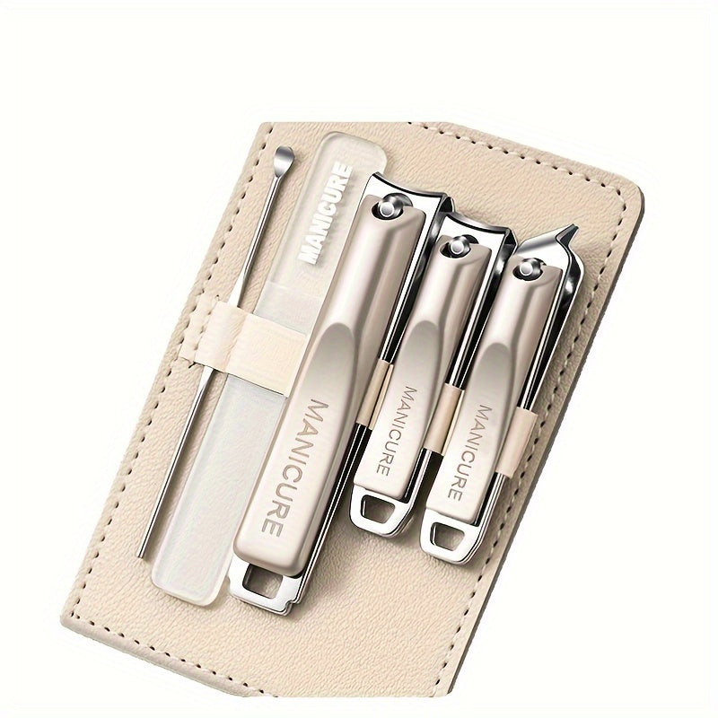 5‑Piece Heavy‑Duty Stainless Steel Nail Clipper Set – Anti‑Splash Rotating Bag, German Scissors, Nail File & Carrying Case