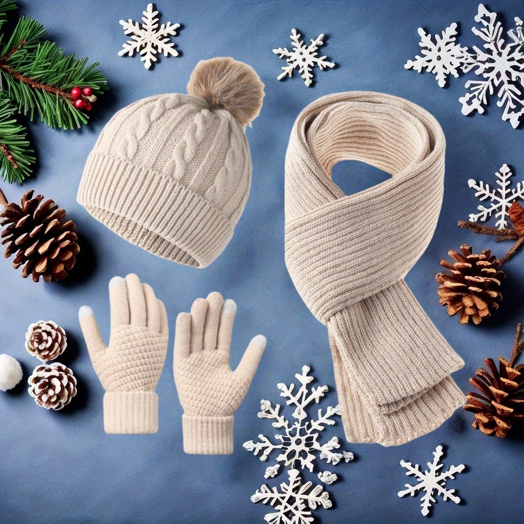 3-in-1 Winter Hat, Scarf, and Glove Set – Elegant, Cold-Proof, Breathable Outfit with Face Protection | Machine Washable Low-Cost Set