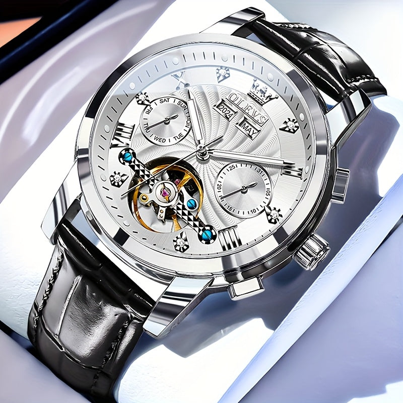 Men's Multifunction Automatic Mechanical Watch – Large Dial, Dual Calendar & Luminous Hands | Battery-Free Self-Winding Timepiece