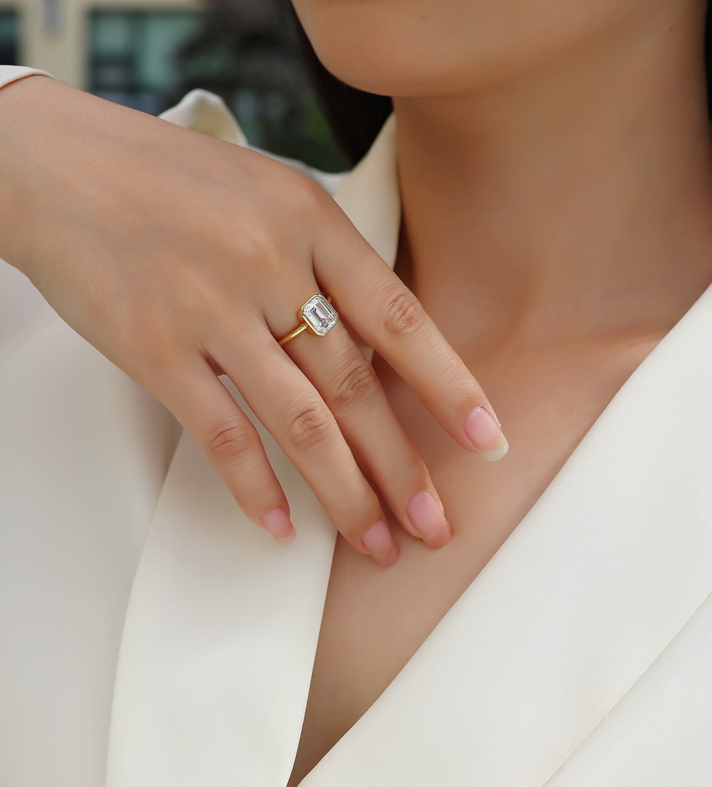 "Pagoda" High-Profile Moissanite Ring – S925 Sterling Silver with Gold Plating | Unique Architectural Setting Statement Jewelry