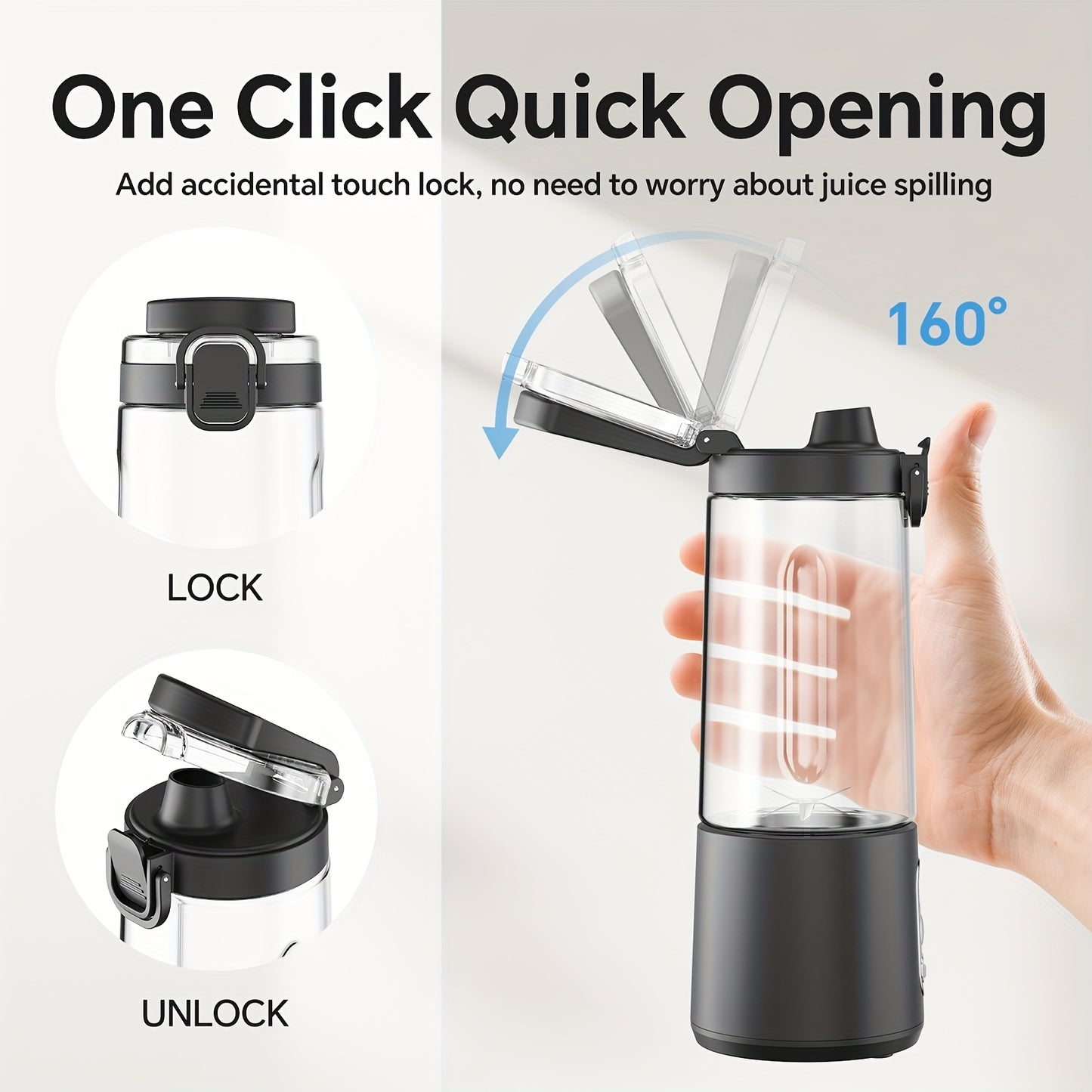 Portable Smart Smoothie Blender – 6-Blade Stainless Steel, Digital Timer & Battery Display | USB-C Fast Charge Personal Juicer