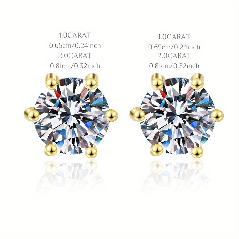 Classic 1 ,2 or 3 Carat Cubic Zirconia Stud Earrings – S925 Sterling Silver Prong Setting | Hypoallergenic Unisex Fashion Jewelry