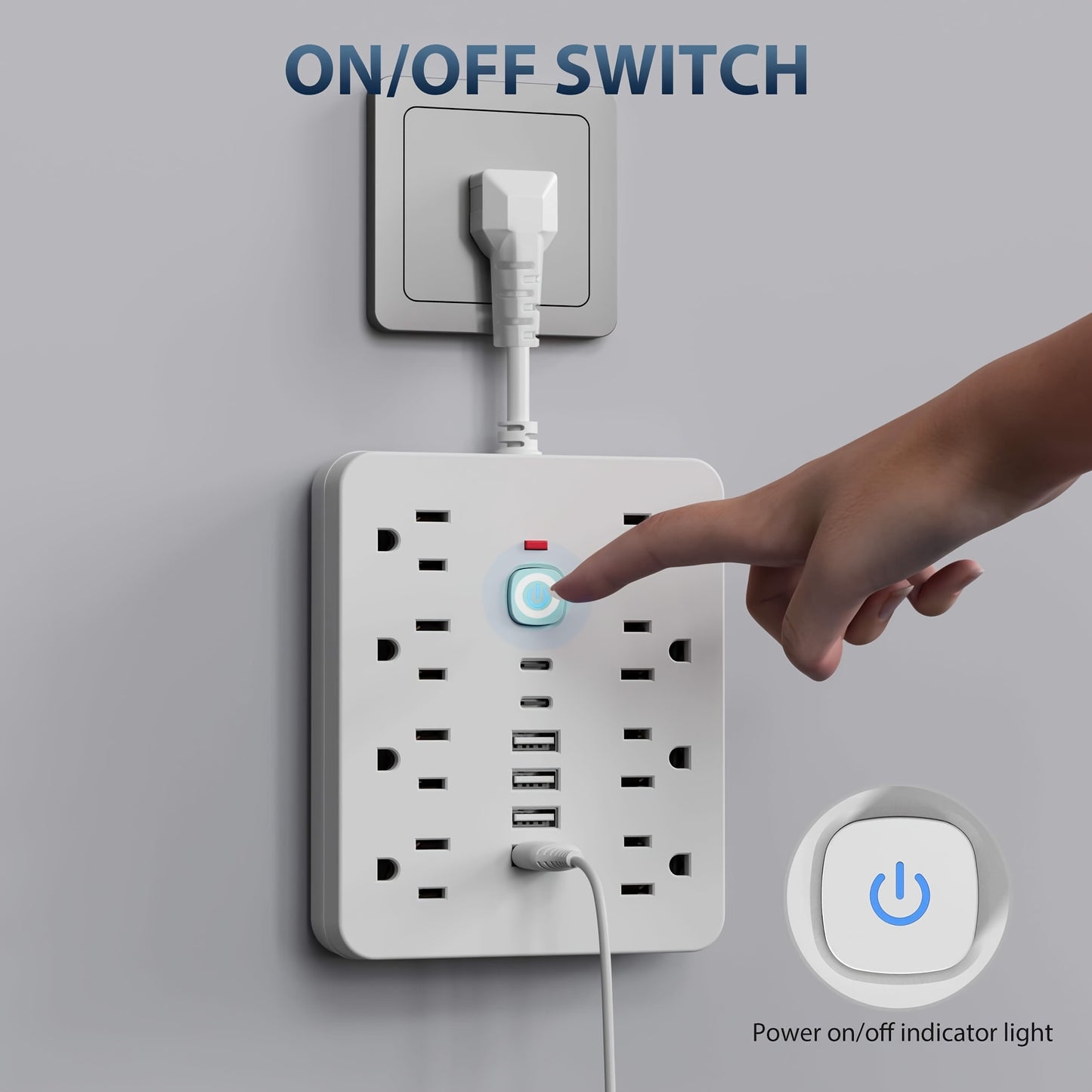 14-in-1 Heavy-Duty Surge Protector Power Strip - 8 AC Outlets + 4 USB-A + 2 USB-C Ports with Smart Switches & Flat Plug