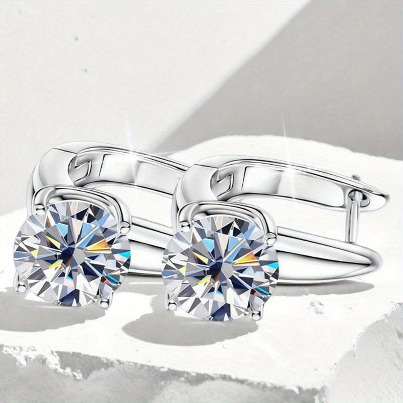 2 Carat Moissanite Stud Earrings – Genuine 925 Silver & 14K Gold Plated, Four-Prong Setting | Luxury Gift Box Included
