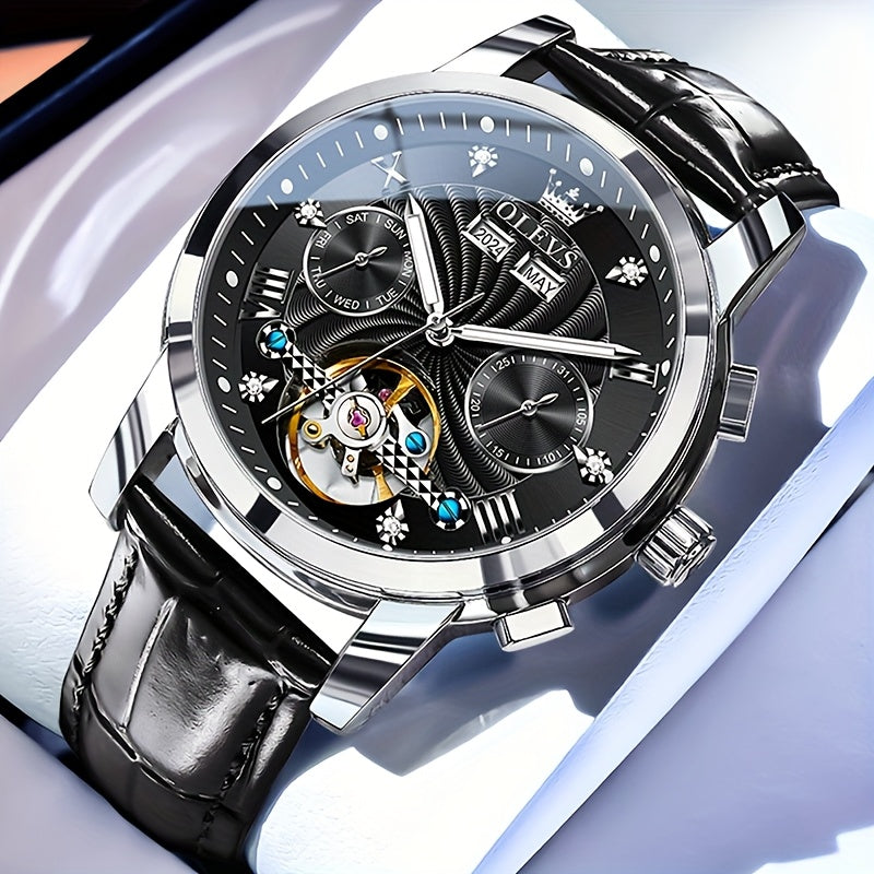 Men's Multifunction Automatic Mechanical Watch – Large Dial, Dual Calendar & Luminous Hands | Battery-Free Self-Winding Timepiece