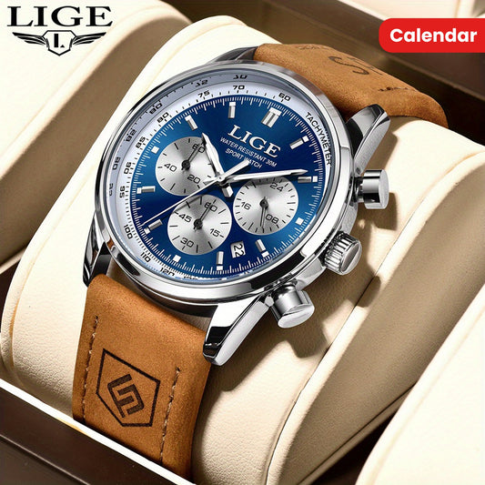 Unisex Business Casual Quartz Watch – Luminous Display, Calendar, Chronograph Subdials, Classic Leather Strap | Stylish Gift for Men & Women