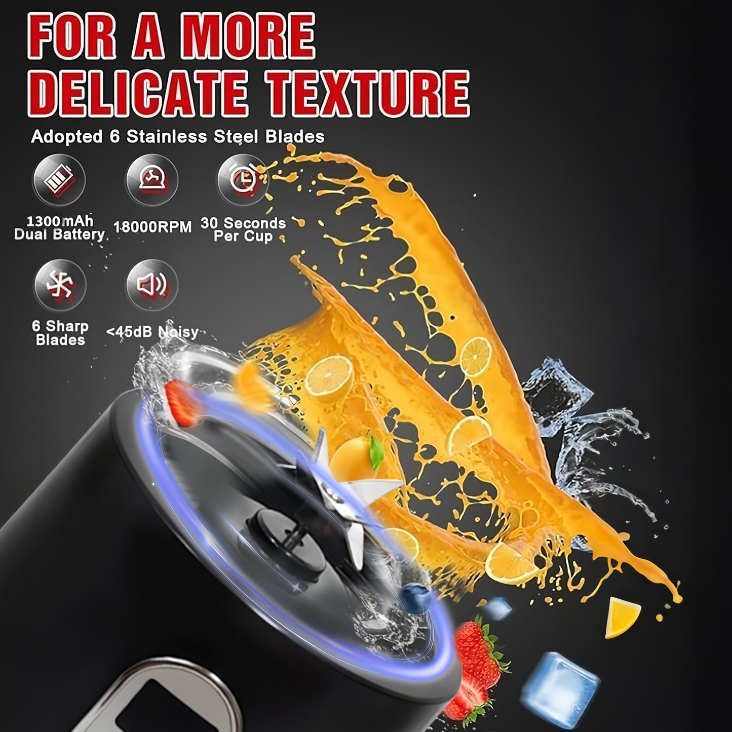 Portable Smart Smoothie Blender – 6-Blade Stainless Steel, Digital Timer & Battery Display | USB-C Fast Charge Personal Juicer