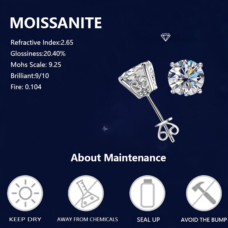 2 Carat Moissanite Stud Earrings – 925 Pure Silver, Hypoallergenic, Brilliant Cut – Luxury Jewelry for Daily Wear & Special Occasions