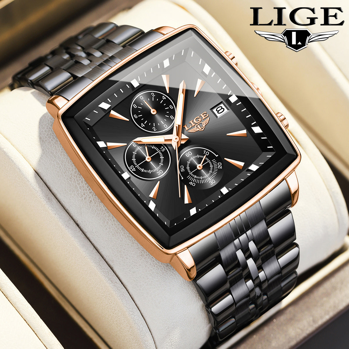 Men's 2025 Fashion Square Watch – Calendar Display, Sports & Casual Style, Stainless Steel | Available in Blue, Black & Gold