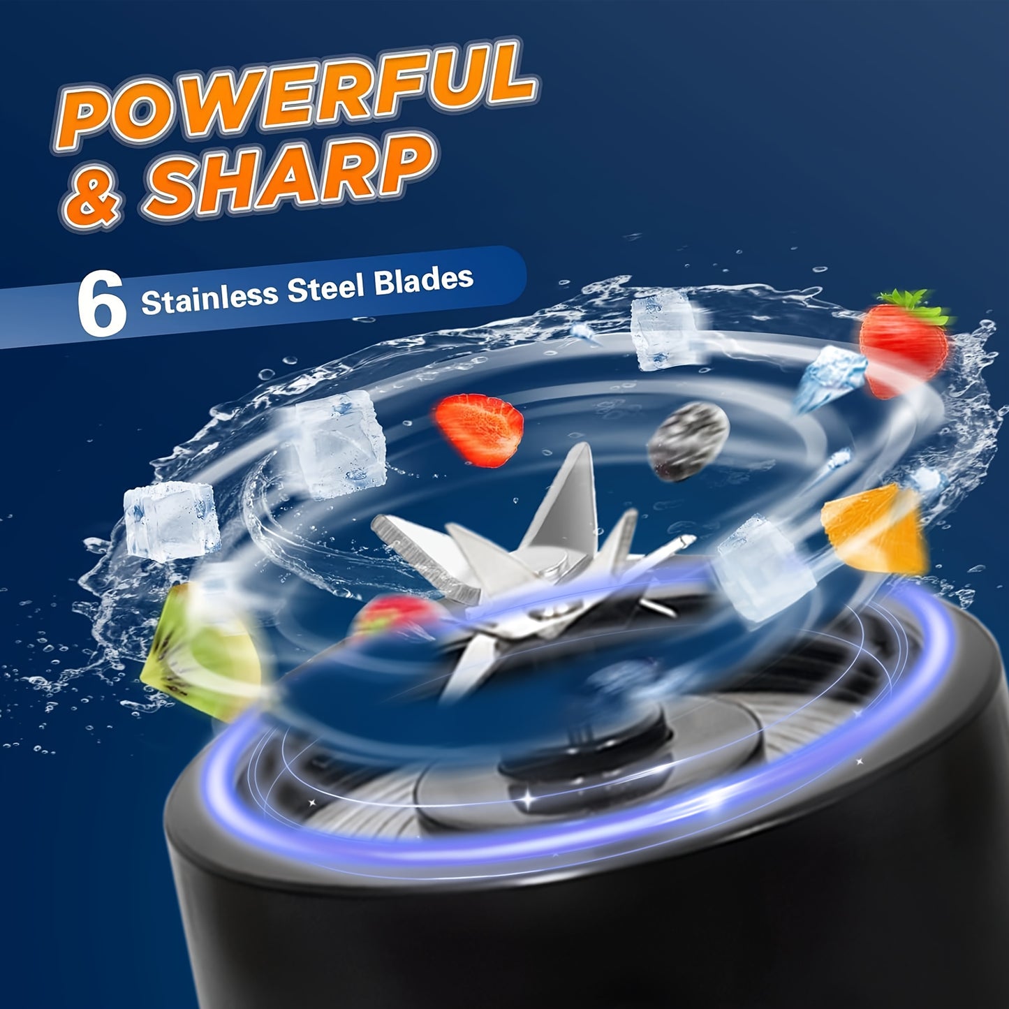 Portable Smart Smoothie Blender – 6-Blade Stainless Steel, Digital Timer & Battery Display | USB-C Fast Charge Personal Juicer