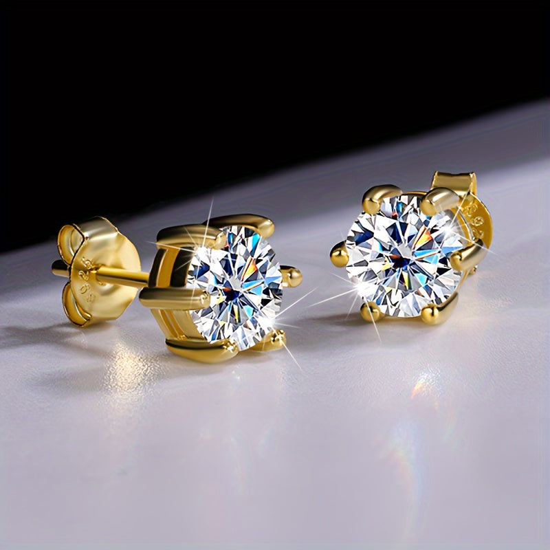 Classic 1 ,2 or 3 Carat Cubic Zirconia Stud Earrings – S925 Sterling Silver Prong Setting | Hypoallergenic Unisex Fashion Jewelry