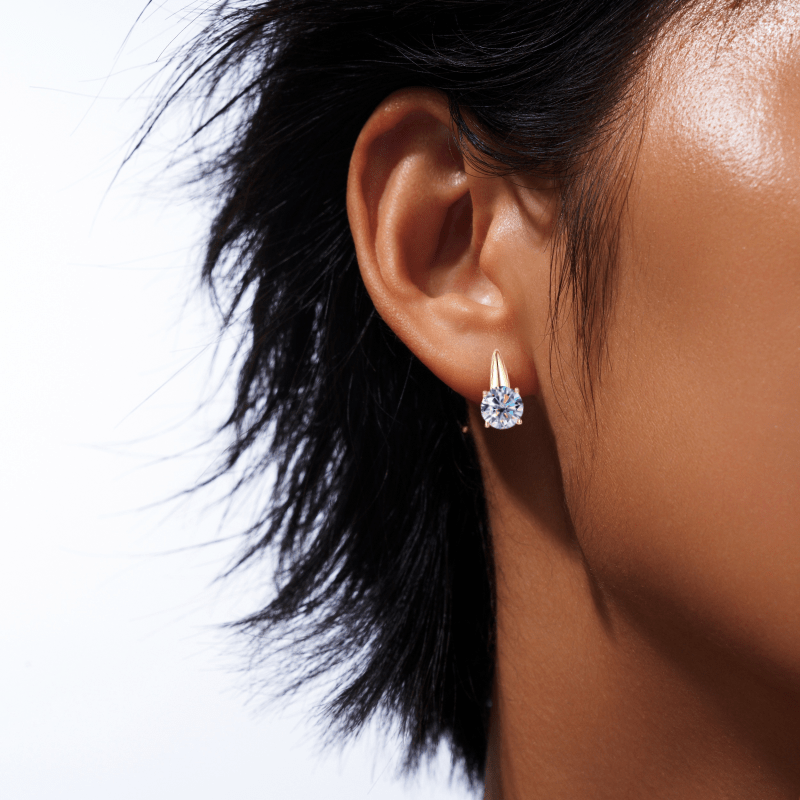 2 Carat Moissanite Stud Earrings – Genuine 925 Silver & 14K Gold Plated, Four-Prong Setting | Luxury Gift Box Included